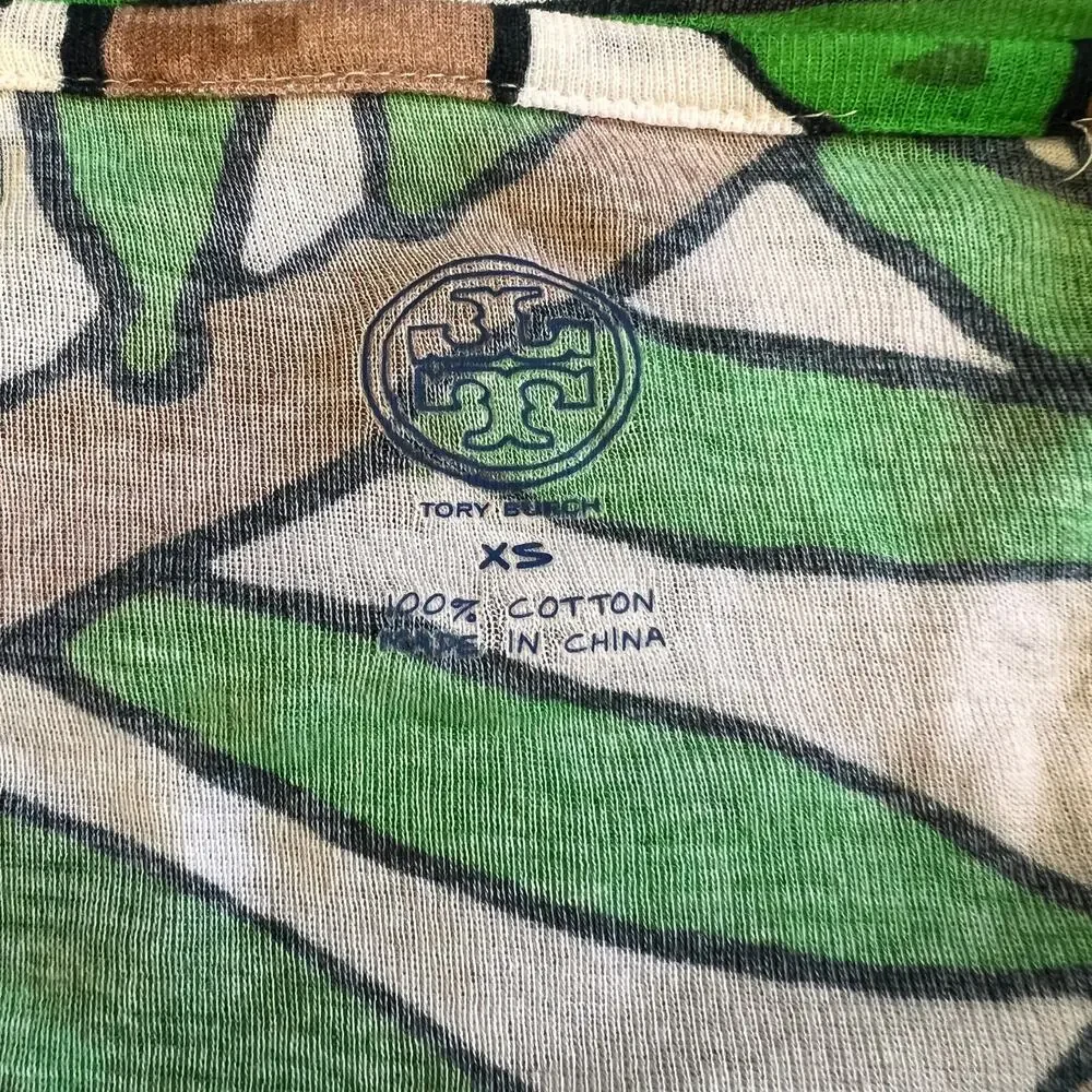 Tory Burch Green/ Blue long sleeve crew neck top size XS bird print